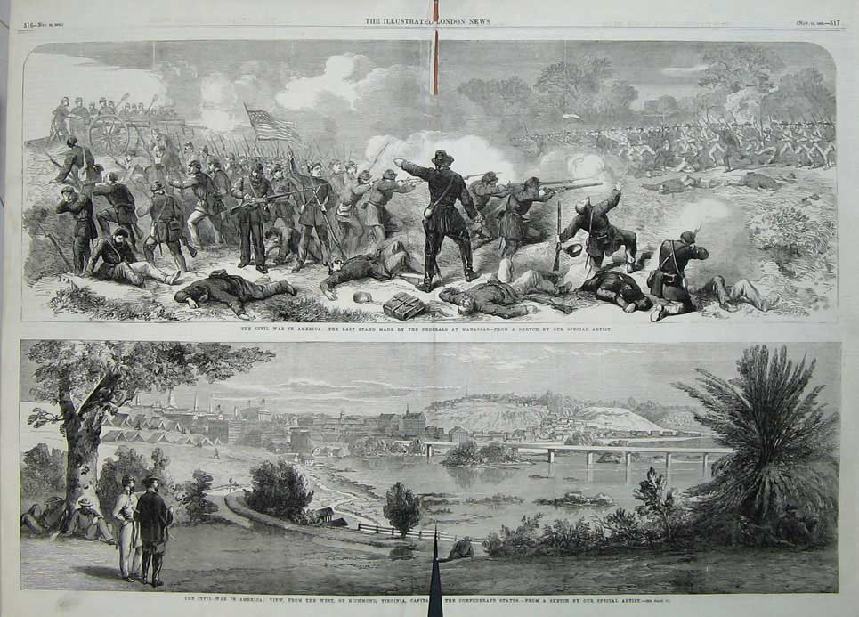 Old Antique Print Civil War America 1862 Manassas Richmond Virginia Art 19th