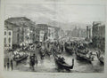 Antique Old Print 1875 Emperor Austria Venice Procession Grand Canal Boat 19th