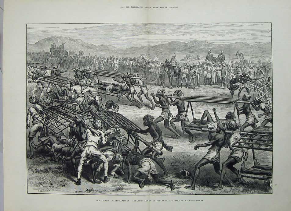 Antique Old Print Troops Afghanistan 1880 Athletic Games Jellalabad Sport 19th