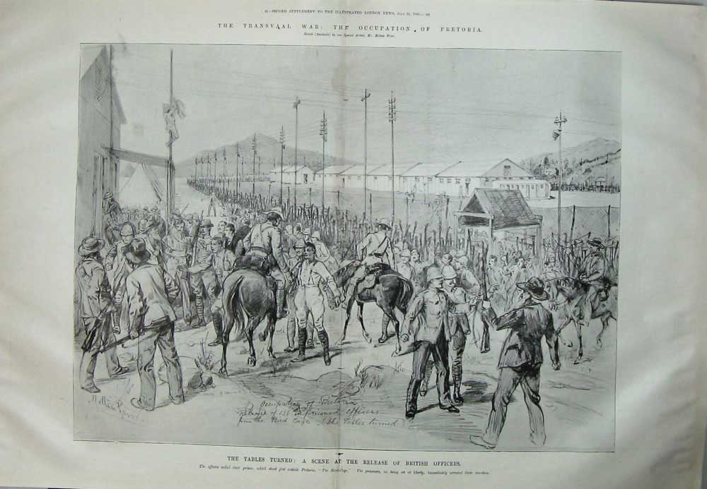 Original Old Antique Print 1900 Transvaal War Pretoria Siers Johannesburg Camp