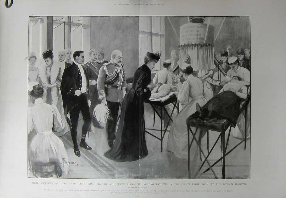 Old Antique Print Queen Alexandra Patients Finsen London Hospital 1903 20th