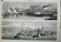 Old Antique Print 1859 Boulogne-Sur-Mer Boats Railway Station Folkestone 19th