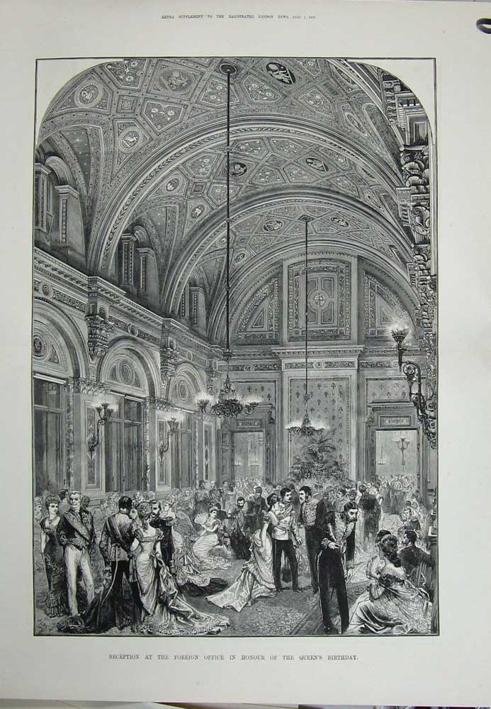 Old Antique Print 1878 Reception Foreign Office Queen'S Birthday People 19th