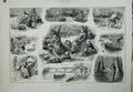 Old Antique Print 1880 River Fishing Boat Children Railway Bridge Train 19th