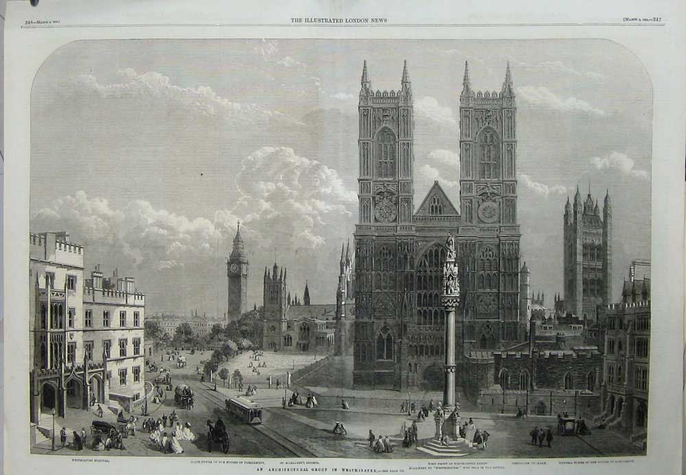 Antique Old Print 1862 Westminster Church Parliament Hospital Chamber Art 19th