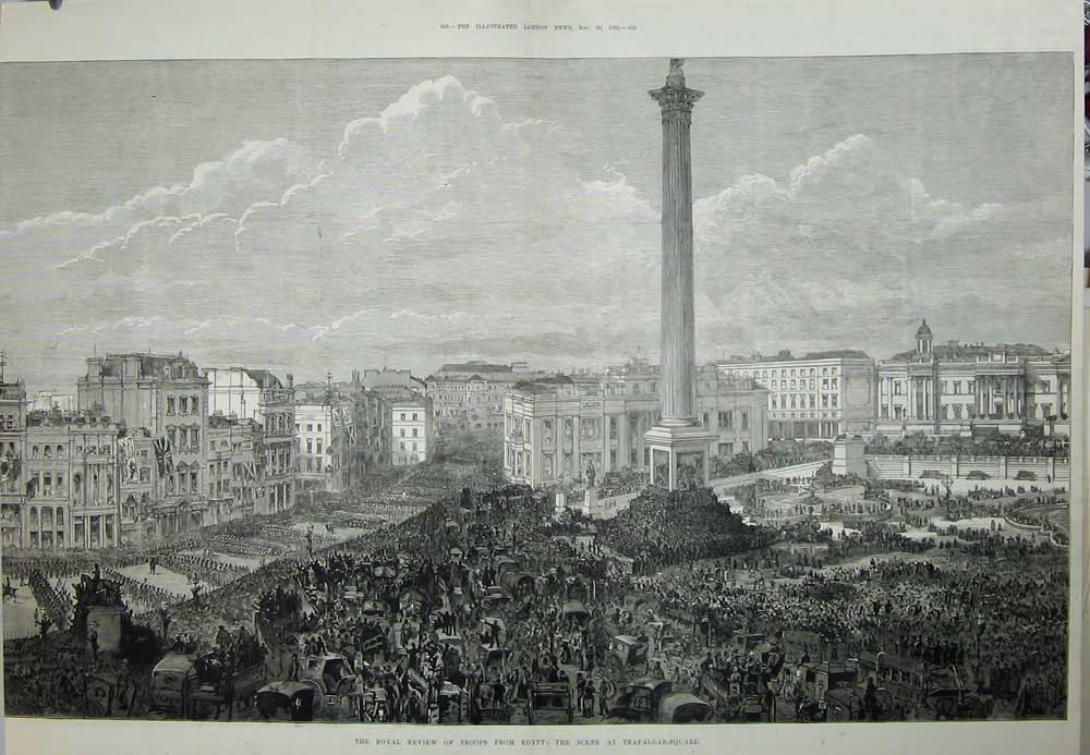 Old Antique Print Royal Review Troops Egypt Trafalgar Square Nelson 1882 19th