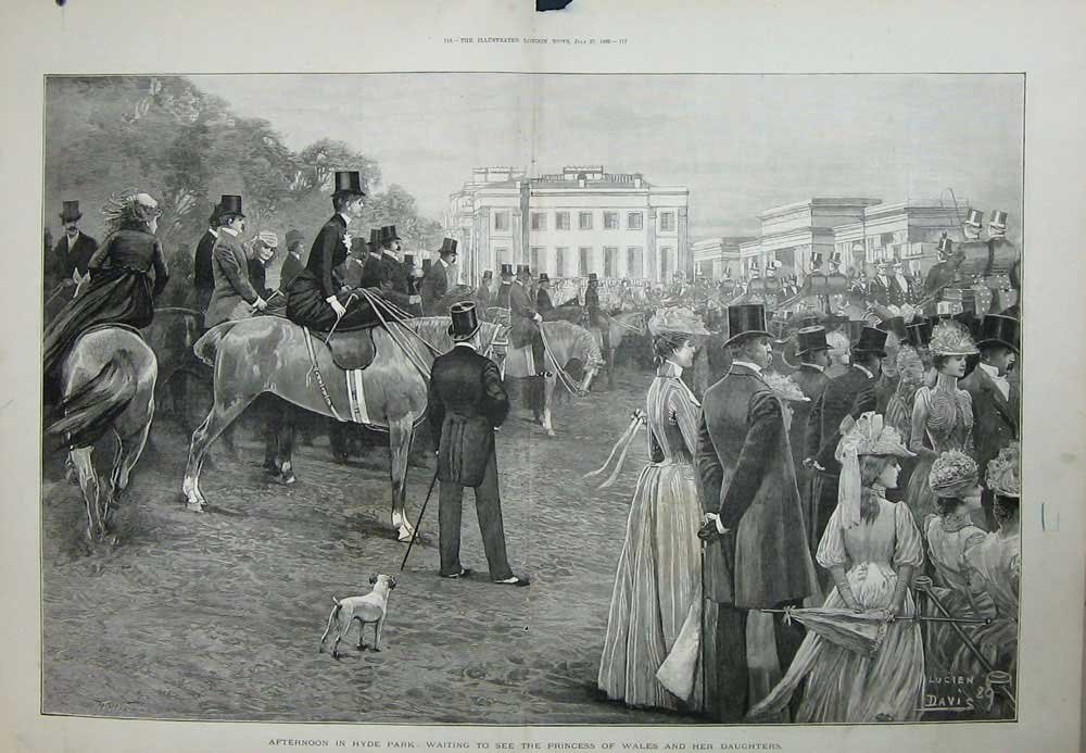 Old Antique Print Hyde Park 1889 London Princess Wales Daughters People 19th