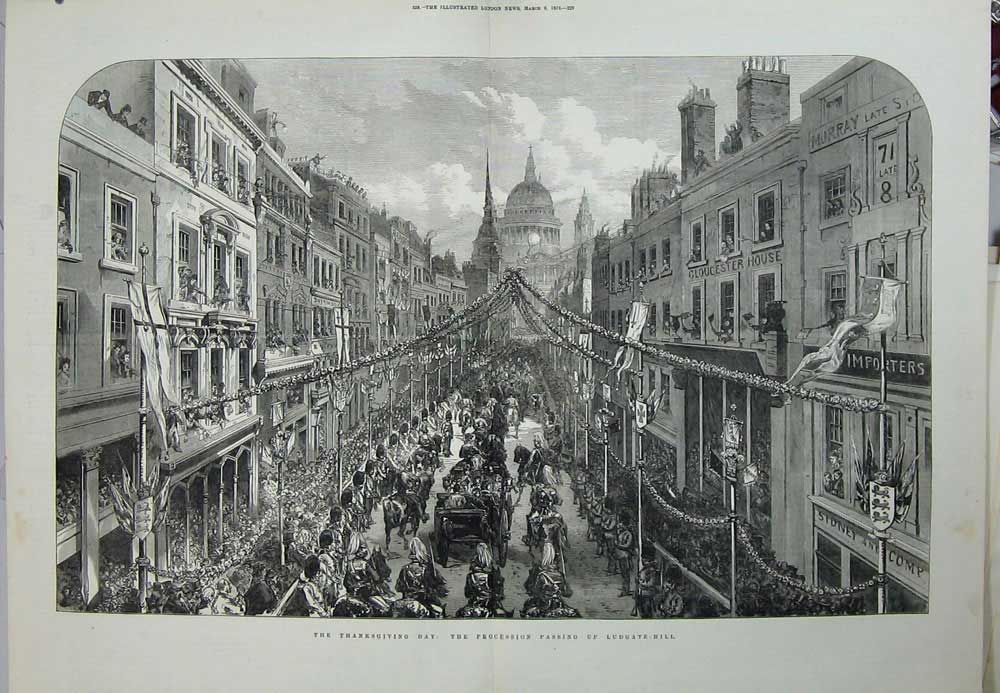 Antique Old Print *0279 1872 Thanksgiving Day Procession Ludgate Hill London