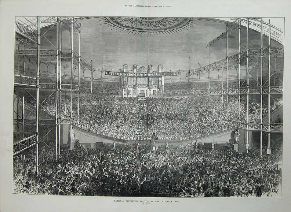 Antique Old Print 1872 National Temperance Festival Crystal Palace London 19th