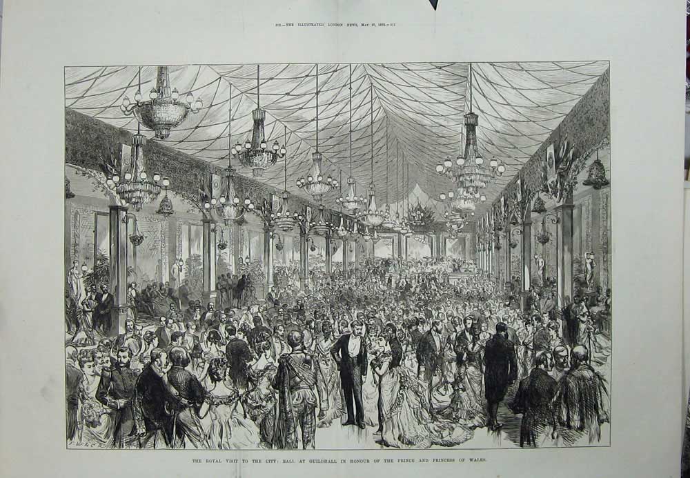 Antique Old Print *0280 1876 Royal Visit London Ball Guildhall Prince Wales