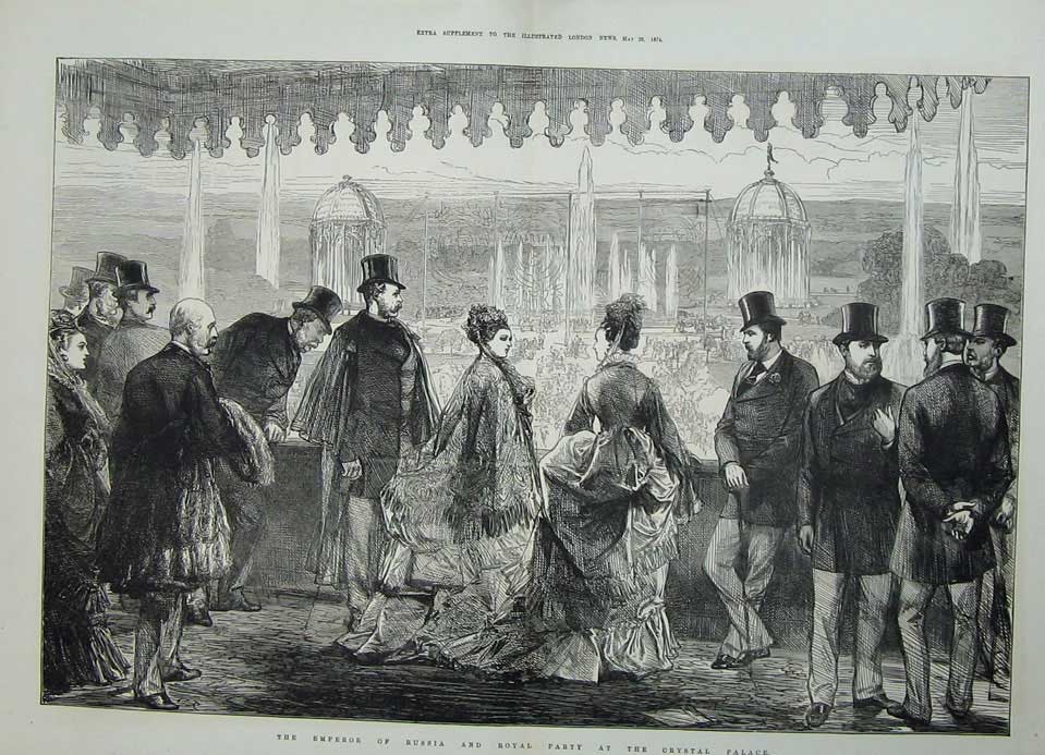 Old Antique Print 1874 Emperor Russia Royal Party Crystal Palace Royalty 19th