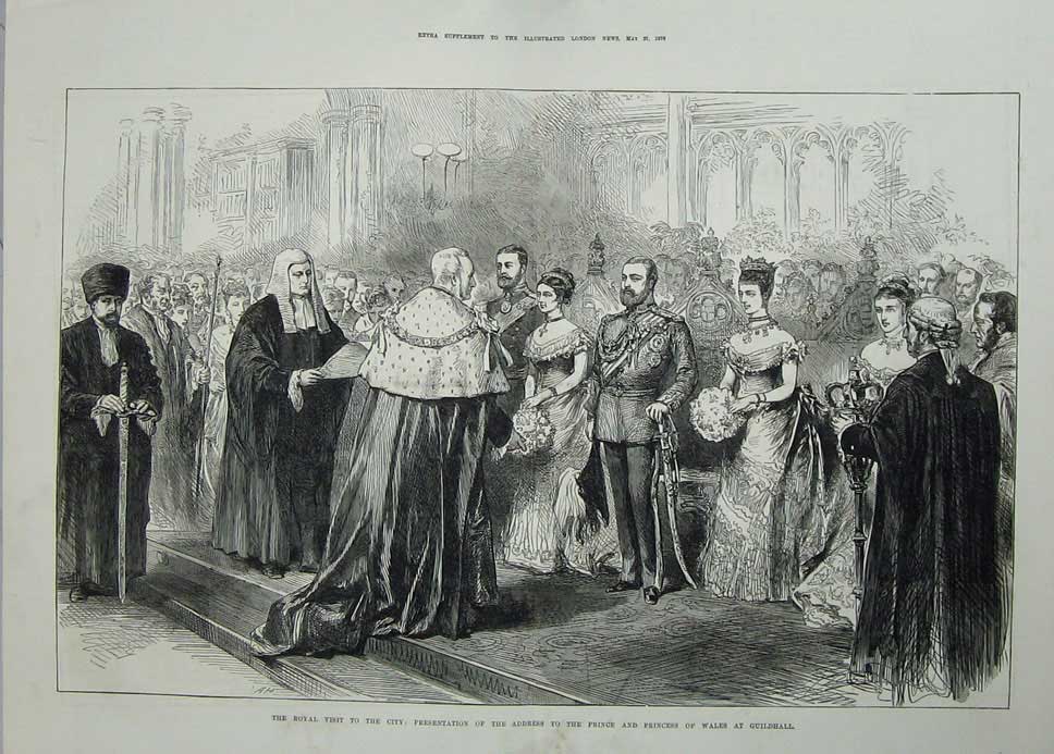 Original Old Antique Print 1876 Presentation Address Princess Wales Guildhall