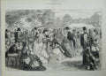 Original Old Antique Print Garden Party Buckingham Palace London 1871 People