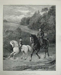 Old Antique Print Country Scene Man Horses Little Boy Squire Trees Art 18th
