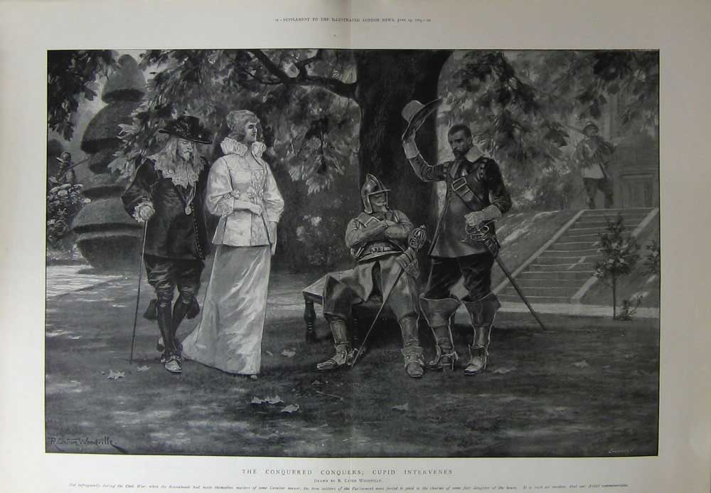 Antique Old Print 1905 Civil War Iron Solciers Man Woman Romance Fine Art 20th