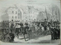 Original Old Antique Print 1865 King LeopBrussels Laeken Gate Horses Royalty