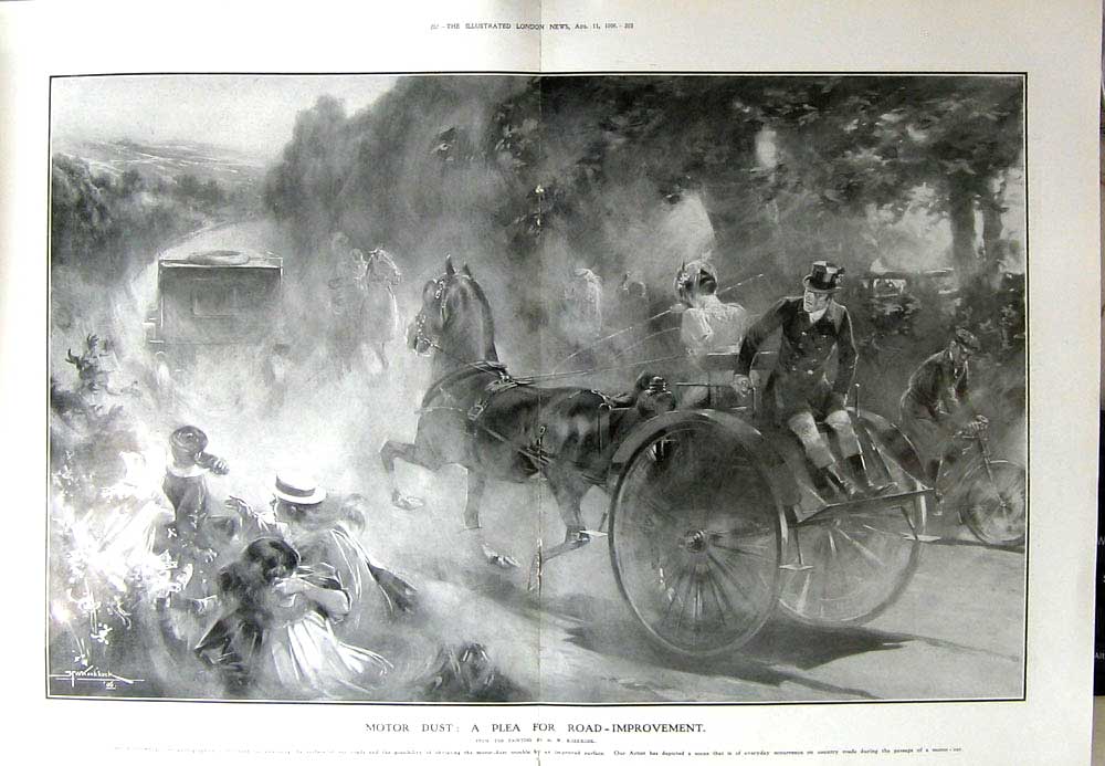 Original Old Antique Print 1906 Horse Carriage Transport Road Dust Motor Car