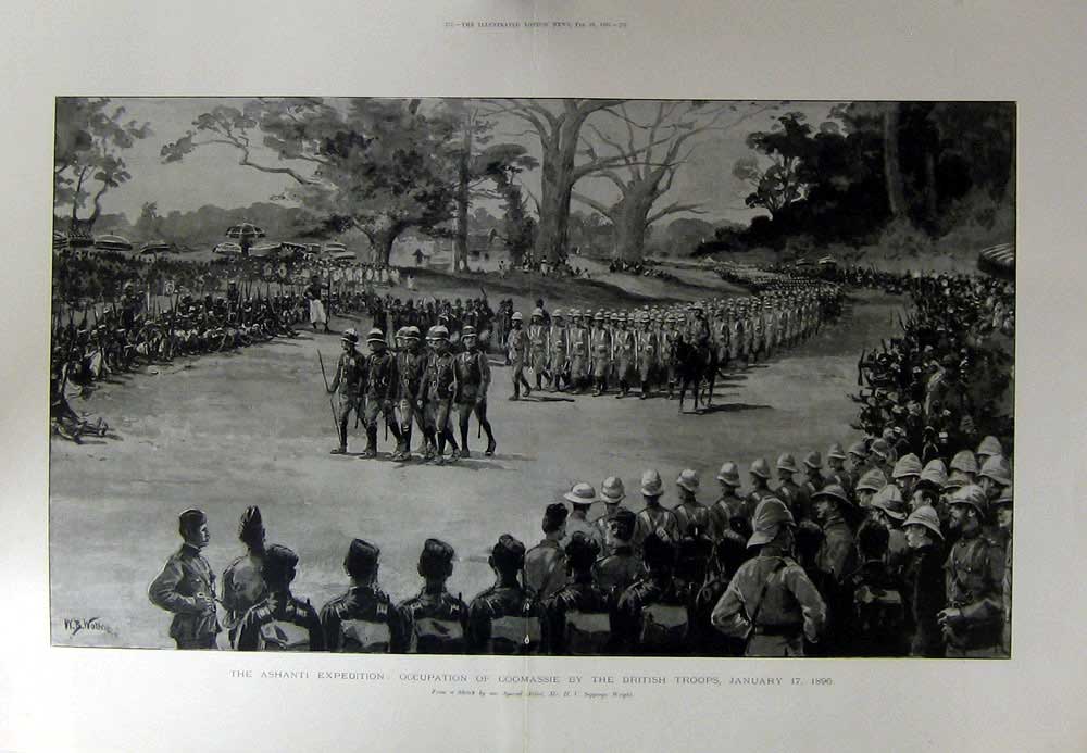 Original Old Antique Print 1896 Ashanti Expedition Coomassie British Siers Art