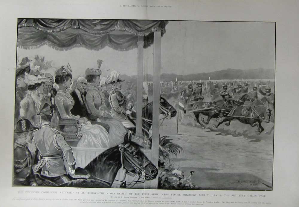 Antique Old Print 1903 Vincennes Aldershot King Army Corps Artillery Army 20th
