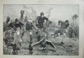 Original Old Antique Print Amusements Camp Menagerie Race 1885 Siers Sport Art
