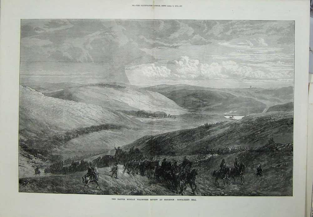 Old Antique Print 1872 Easter Monday Volunteer Review Brighton Newmarket 19th