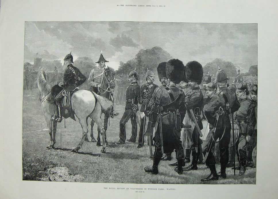 Original Old Antique Print 1881 Royal Review Ta Volunteers Windsor Park London