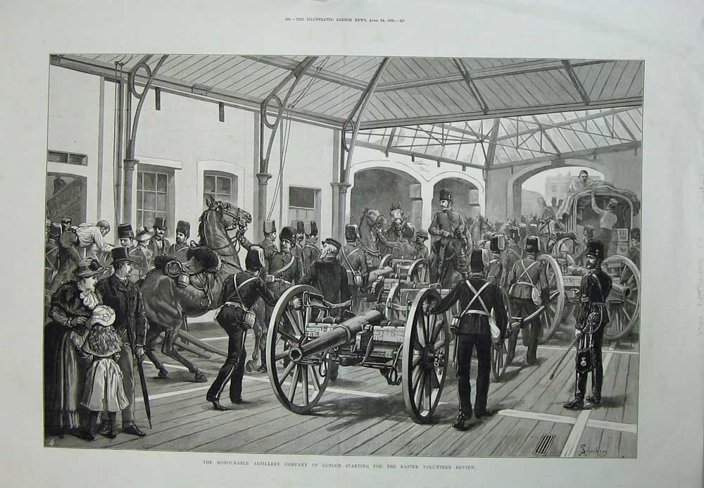 Old Antique Print 1886 Artillery Company London Volunteer Review Siers 19th
