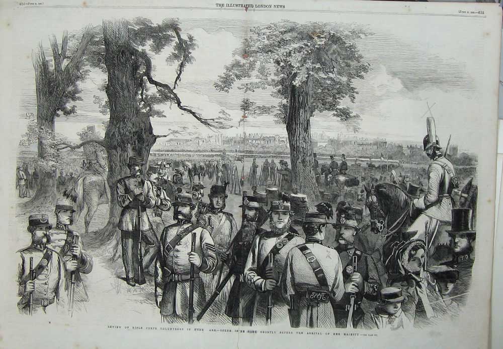Original Old Antique Print 1869 Rifle Corps Volunteers Hyde Park London Siers