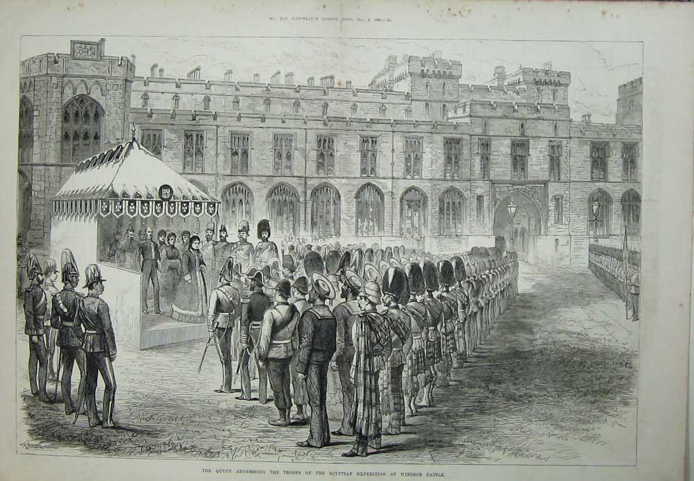 Old Antique Print Queen Troops Egyptian Expedition Windsor Castle 1882 19th