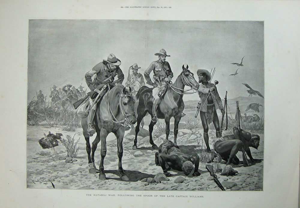 Original Old Antique Print Matabili War 1893 Spoor Captain Williams Horses Art
