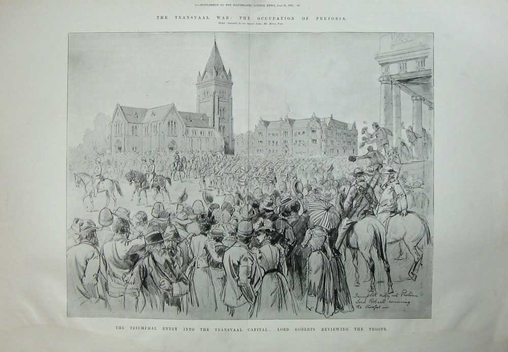 Old Antique Print 1900 Transvaal War Lord Roberts Pretoria Siers Prior 20th