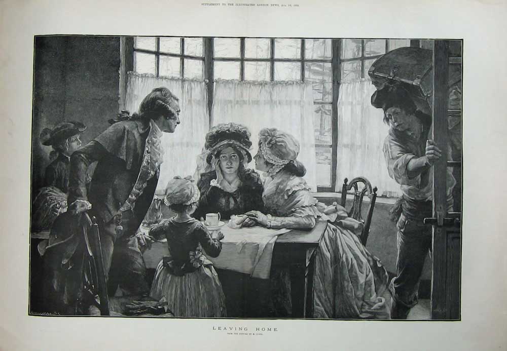 Original Old Antique Print 1884 Outin Fine Art Family Home Children Tea Table