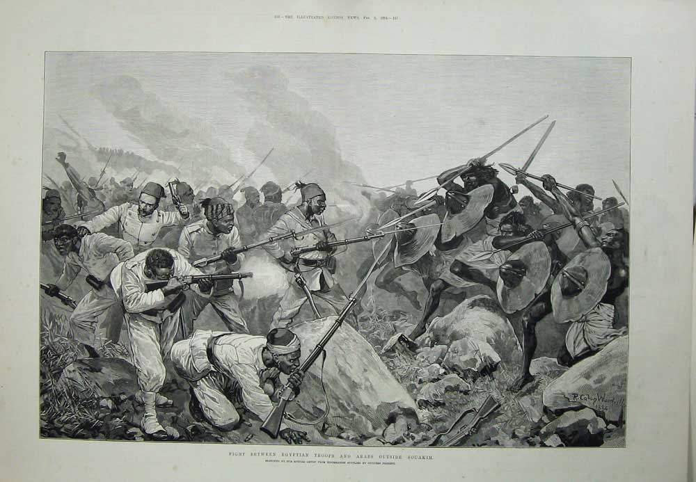 Old Antique Print Fight Egyptian Troops Arabs Souakim War 1884 Weapons 19th