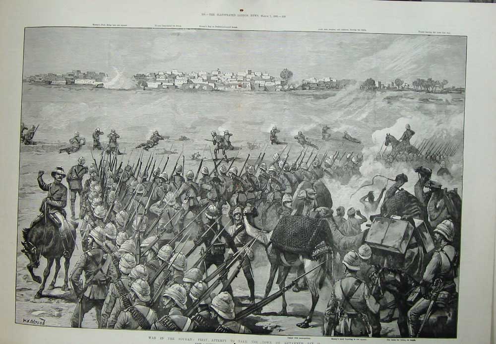 Original Old Antique Print War Soudan 1885 Town Metammeh Siers Fort Arab Art