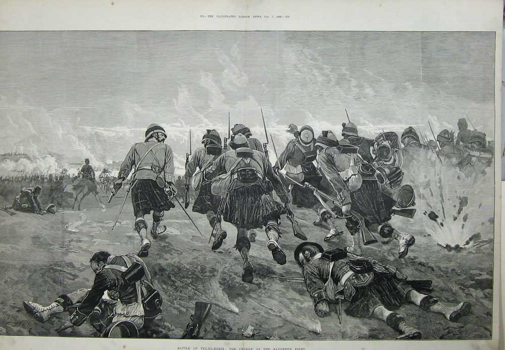 Original Old Antique Print 1882 Battle Tel-El-Kebir Bayonet'S Point War Siers