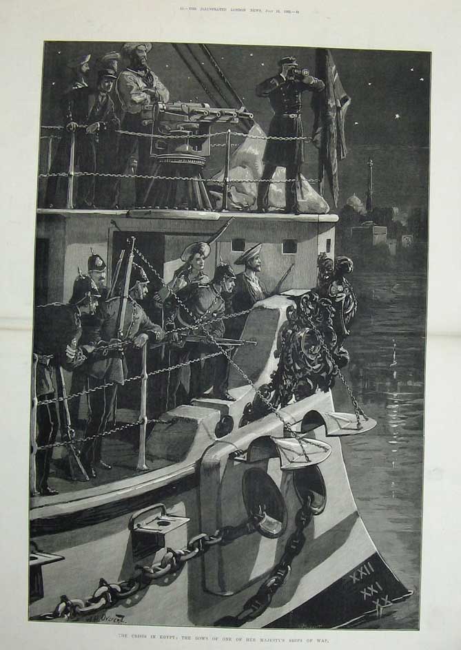 Old Antique Print 1882 Crisis Egypt Bow Majesty Queen Ship War Navy Art 19th