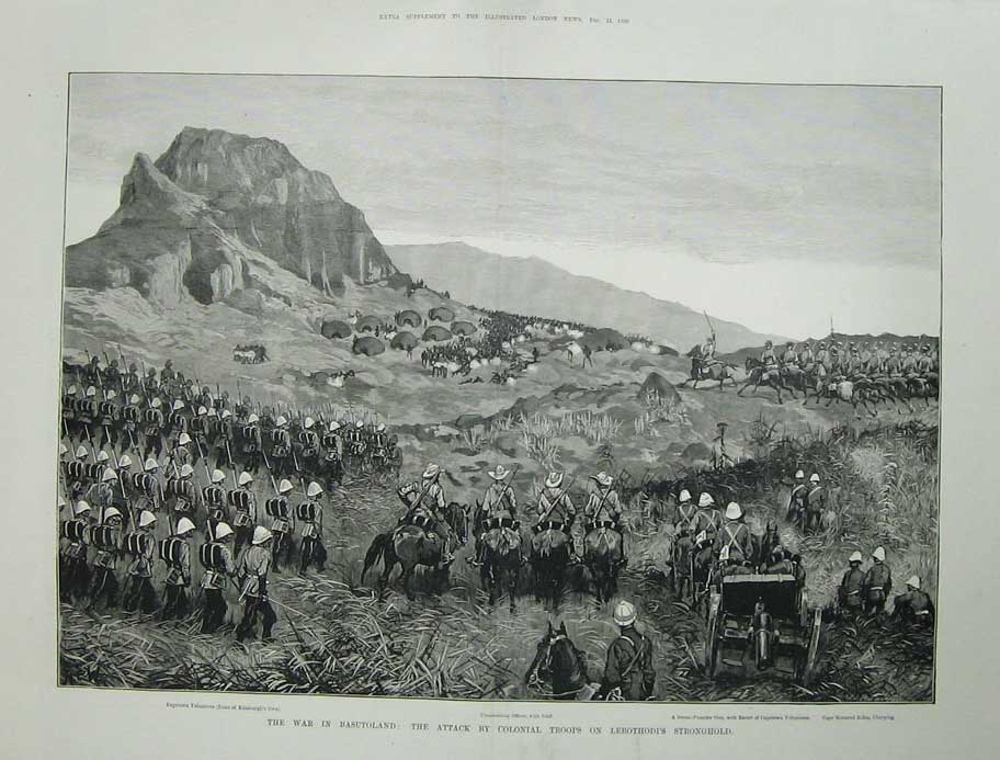 Original Old Antique Print 1880 War Basutoland Attack Colonial Siers Lerothodi
