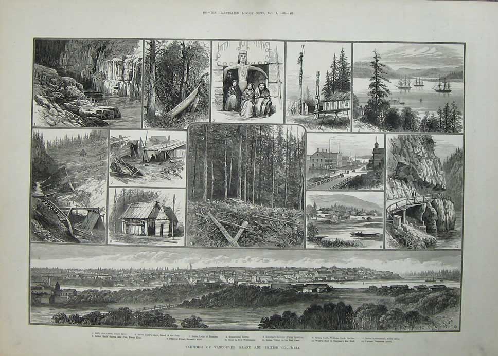 Old Antique Print 1882 Vancouver Island British Columbia Nanaimo Fraser 19th