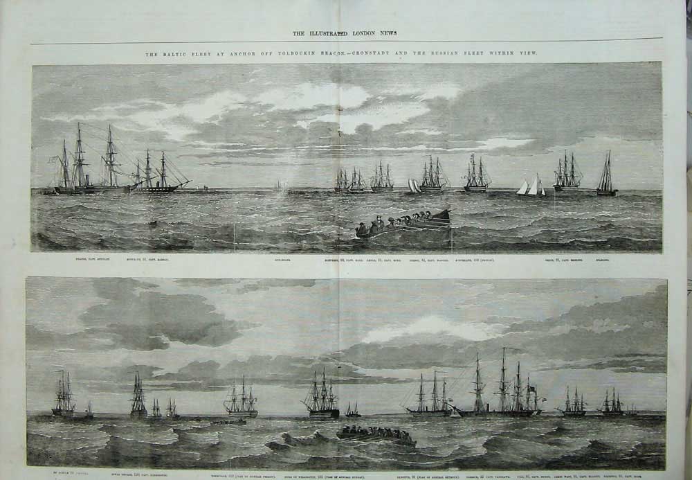 Old Antique Print 1855 Baltic Ships Cronstadt Wellington Seymour Ramsay 19th