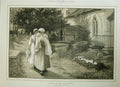 Old Antique Print 1884 Morris Fine Art Baby Christening Church Funeral 19th