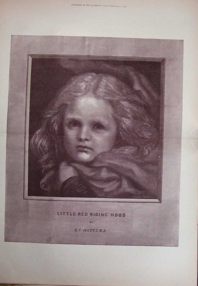 Original Old Antique Print 1888 Portrait Little Red Riding Hood Watts Art 19th