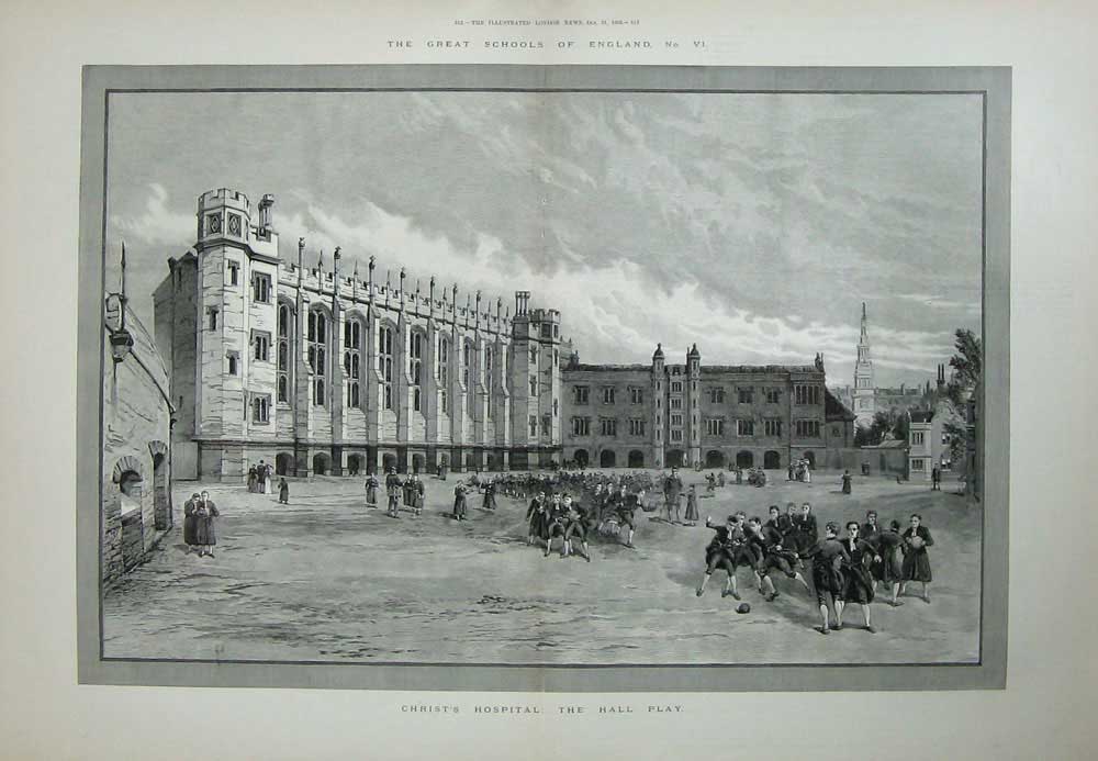 Old Antique Print Christ'S Hospital Children Great School England 1893 19th