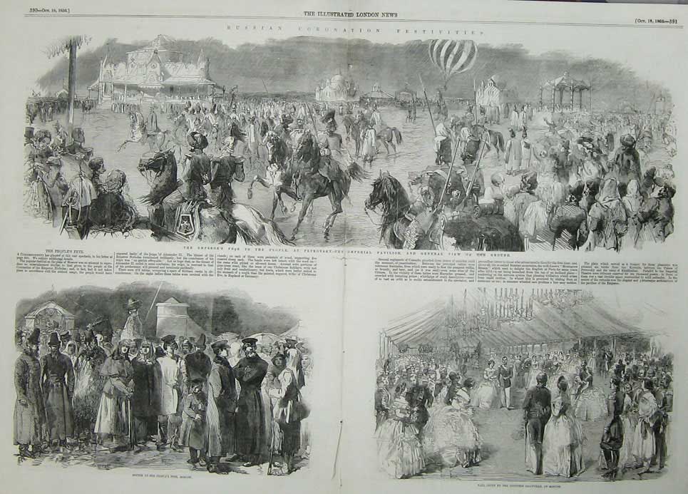 Antique Old Print 1856 Russian Coronation Moscow Granville Emperor Horses 19th