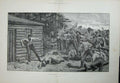 Original Old Antique Print Berkeley Fine Art 1892 Men Prisoners Log-Cabin Guns