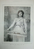 Original Old Antique Print Portrait 1903 Beautiful Lady Woman Flowers 20th
