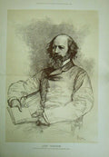 Original Old Antique Print 1884 Portrait Lord Tennyson Forestier Elliott 19th