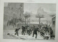 Old Antique Print 1876 Children Snowball Fighting Winter Snow Frere Art 19th