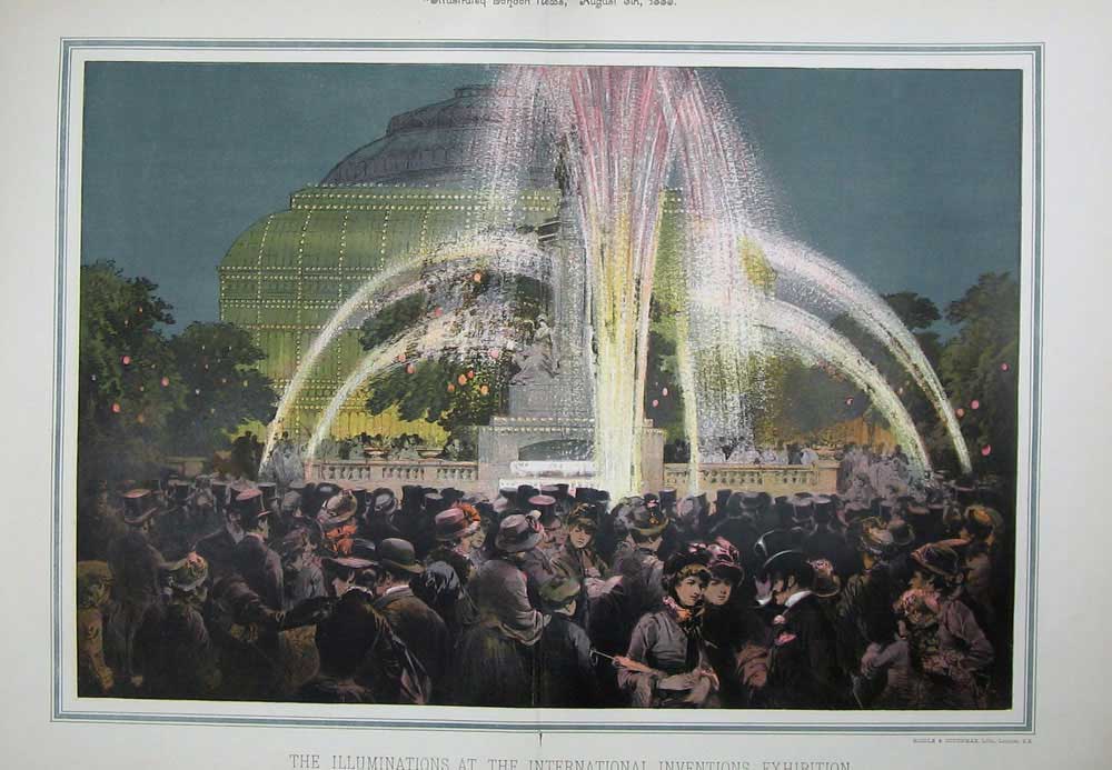 Old Antique Print 1885 Illuminations International Inventors Exhibition 19th