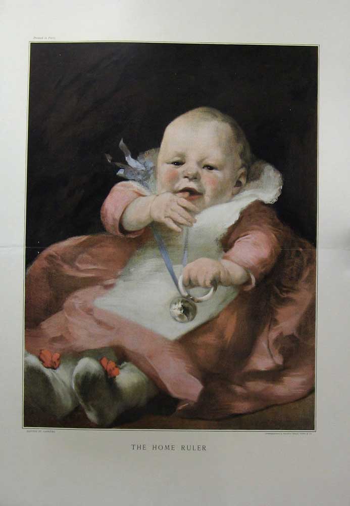 Old Antique Print 1890 Colour Portrait Little Baby Carriere Home Ruler 19th