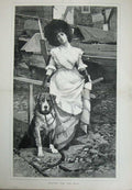 Old Antique Print 1889 Beautiful Young Woman Dress Gloves Dog Taylor Art 19th